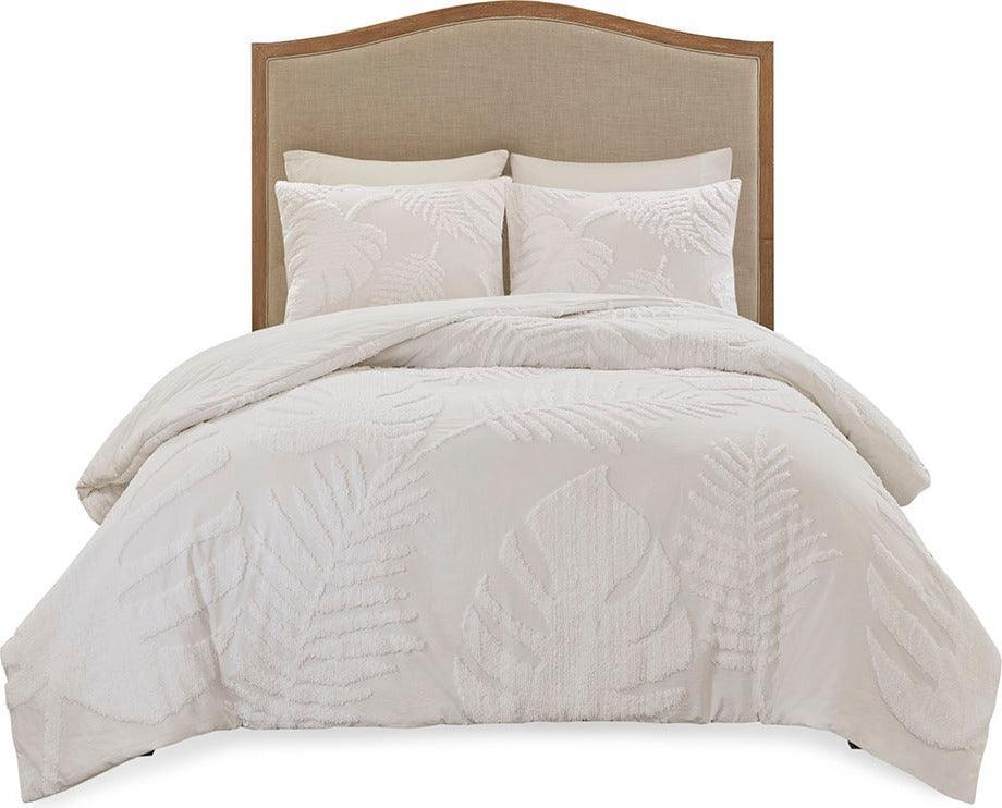 Bahari Coastal 3 Pc Tufted Cotton Chenille Palm Duvet Cover Set Full/Queen White Olliix.com