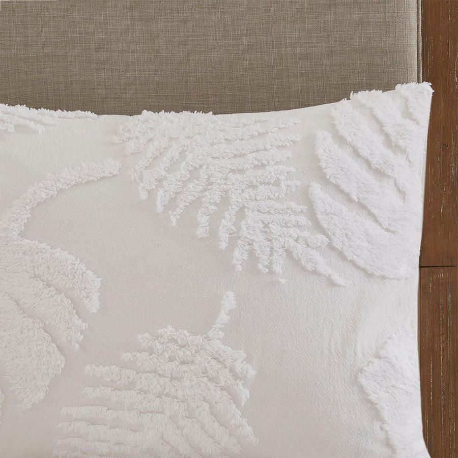 Bahari Coastal 3 Pc Tufted Cotton Chenille Palm Duvet Cover Set Full/Queen White Olliix.com