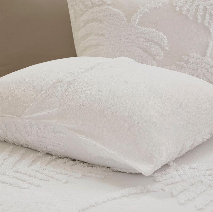 Bahari Coastal 3 Pc Tufted Cotton Chenille Palm Duvet Cover Set Full/Queen White Olliix.com