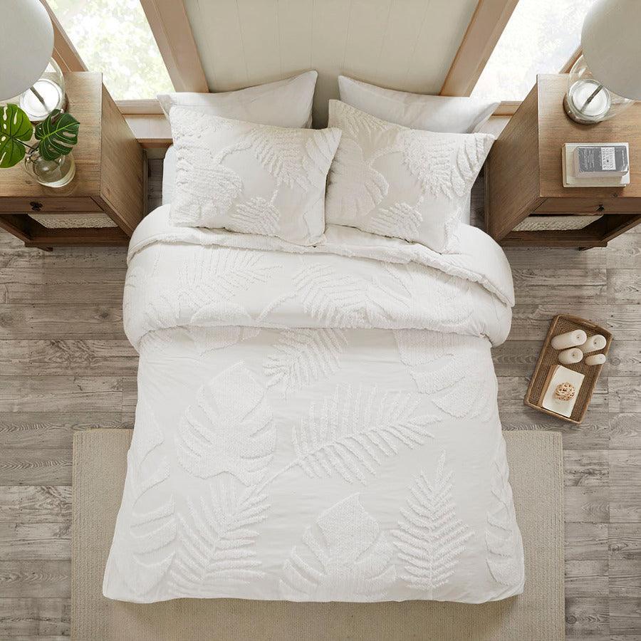 Bahari King/California King 3 Piece Tufted Cotton Chenille Palm Comforter Set White Olliix.com