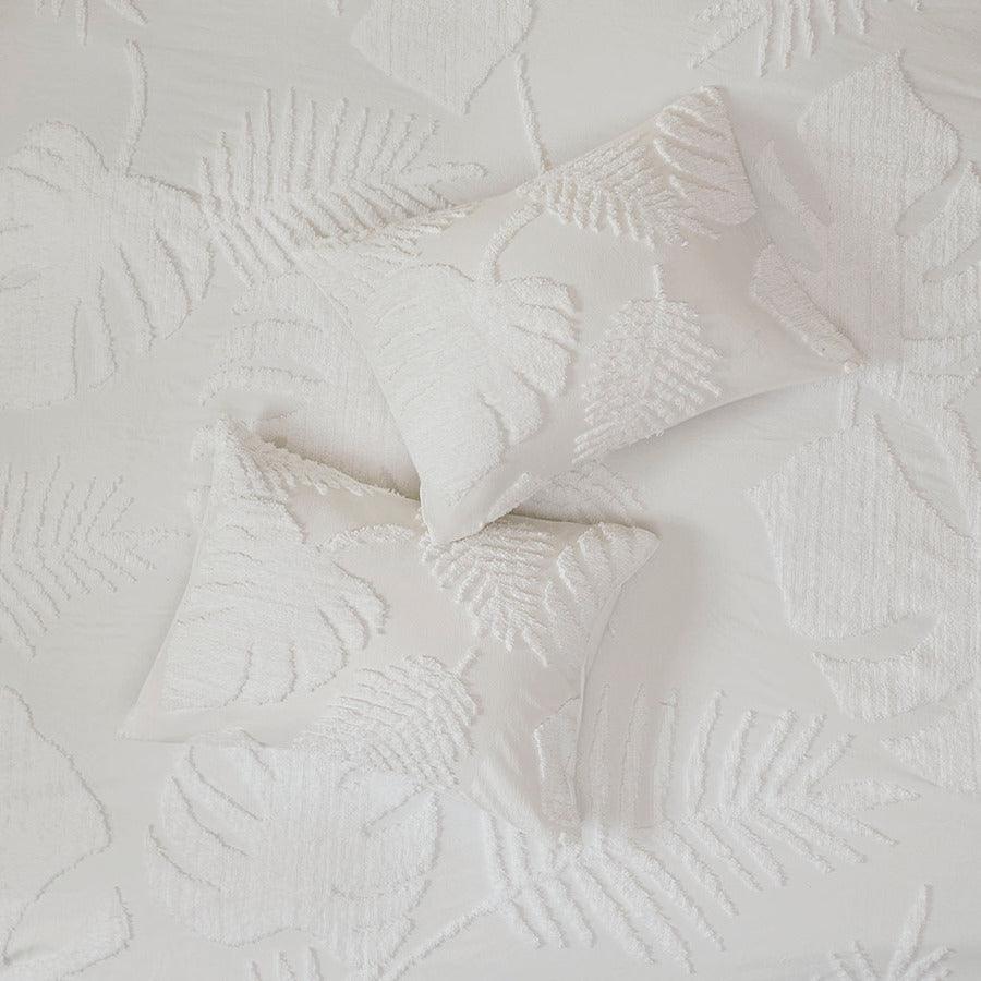 Bahari King/California King 3 Piece Tufted Cotton Chenille Palm Comforter Set White Olliix.com