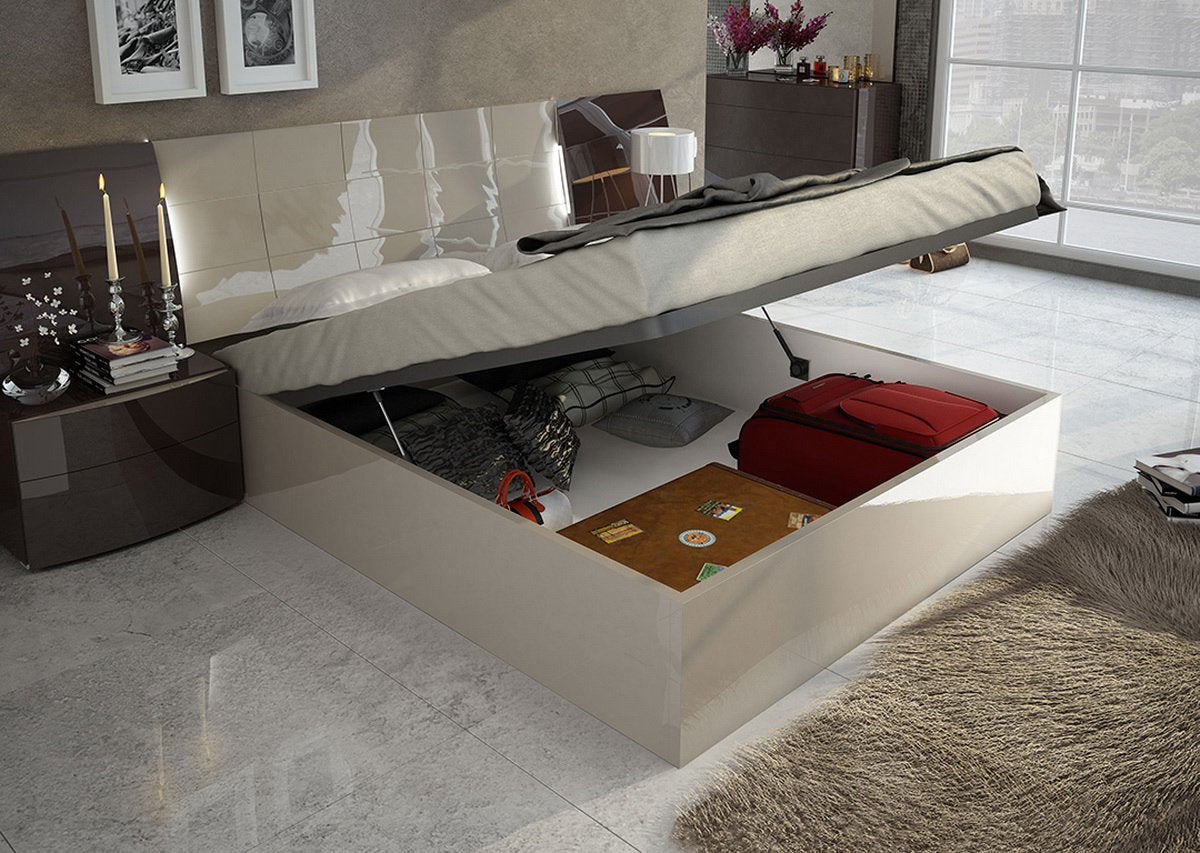 ESF Furniture - Barcelona Eastern King Platform with Storage Bed in Glossy Brown - BARCELONA-KINGBED ESF Furniture