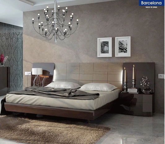 ESF Furniture - Barcelona Eastern King Platform Bed in Glossy Brown - BARCELONA-KING ESF Furniture