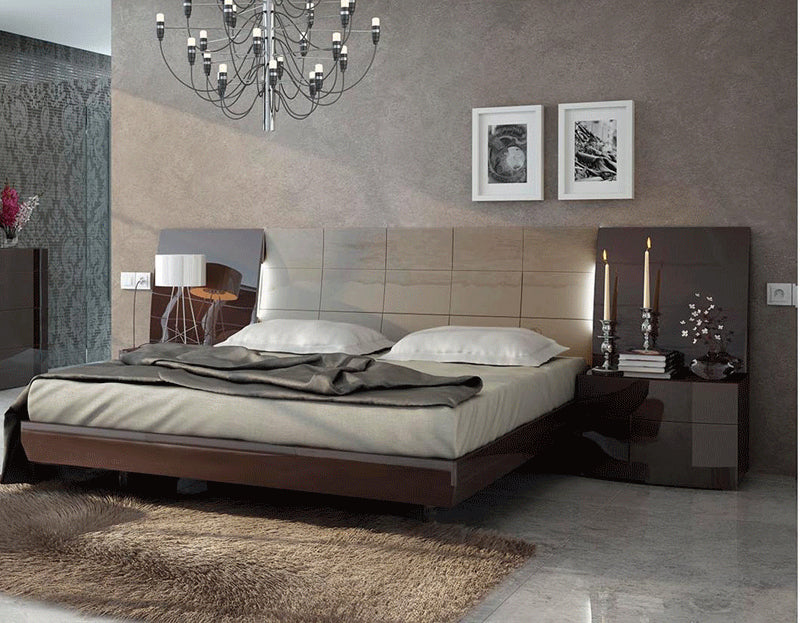 ESF Furniture - Barcelona Queen Platform Bed in Glossy Brown - BARCELONA-QUEEN ESF Furniture