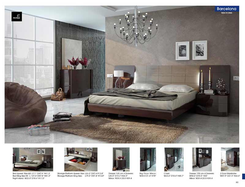 ESF Furniture - Barcelona 5 King Platform with Storage Bedroom Set in Glossy Brown - BARCELONAPLATFORMSKS-5SET ESF Furniture