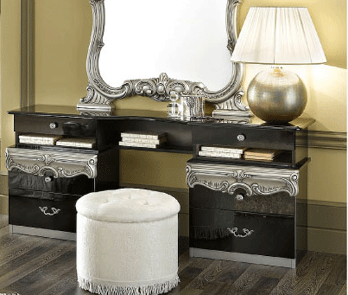 ESF Furniture - Barocco Vanity Dresser in Black-Silver - BAROCCO-VD-SILVER ESF Furniture