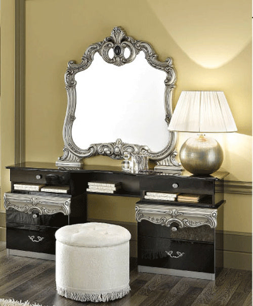 ESF Furniture - Barocco Vanity Dresser with Mirror Set in Black-Silver - BAROCCO-VD+M-SILVER ESF Furniture