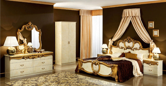 ESF Furniture - Barocco 3 Piece Bedroom Eastern King Panel Bed Set in Ivory-Gold - BAROCCOBEDK.S.GOLD-I-3SET ESF Furniture