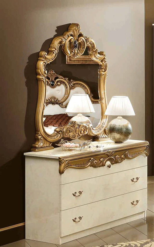 ESF Furniture - Barocco Single Dresser with Mirror Set in Ivory-Gold - BAROCCOSDRESSERIVG-M ESF Furniture