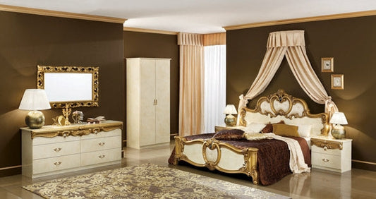 ESF Furniture - Barocco 6 Piece Queen Panel Bedroom Set in Ivory-Gold - BAROCCOBEDQ.S.GOLD-I-6SET ESF Furniture