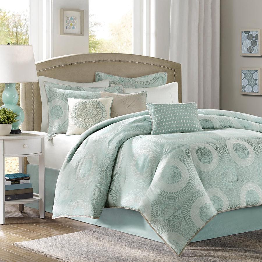 Baxter 7 Piece Comforter Set Blue Queen Olliix.com