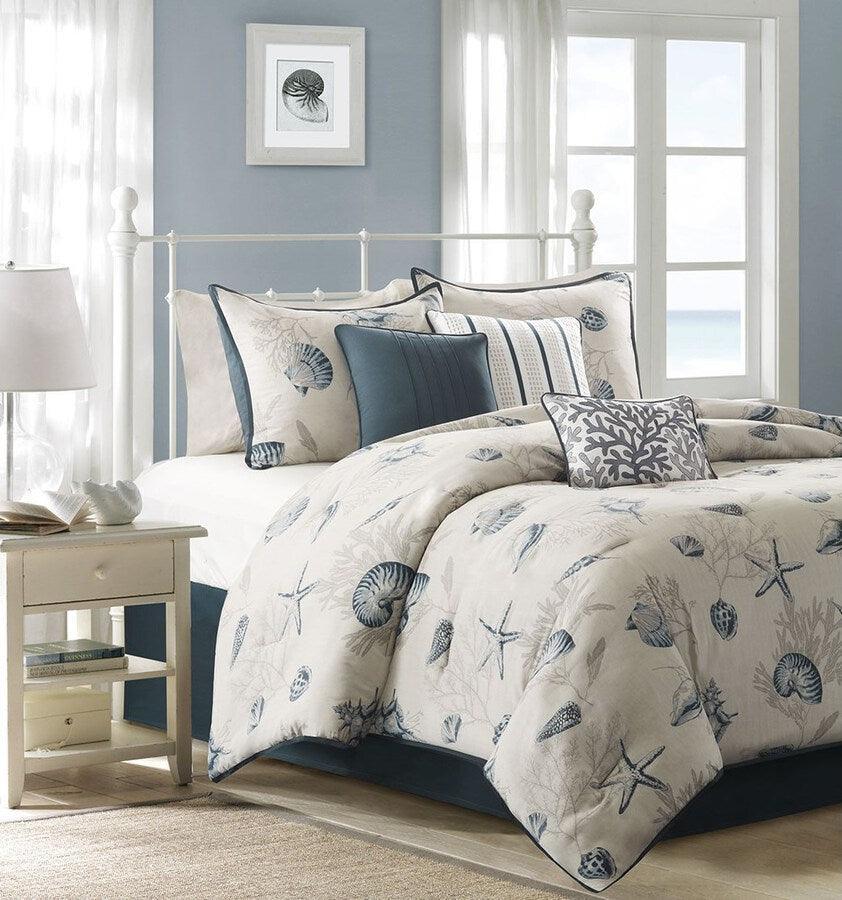 Bayside 7 Piece Comforter Set Blue Queen Olliix.com