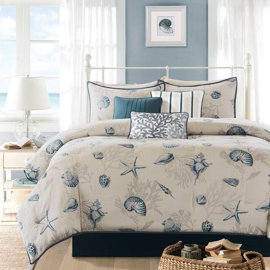 Bayside 7 Piece Comforter Set Blue Queen Olliix.com