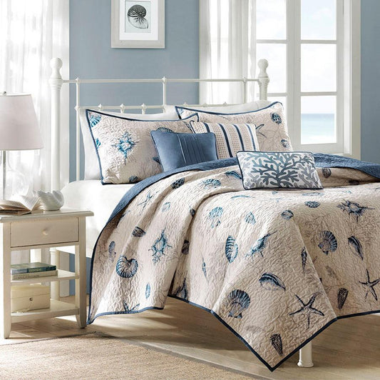 Bayside King Reversible Coverlet Set Blue Olliix.com