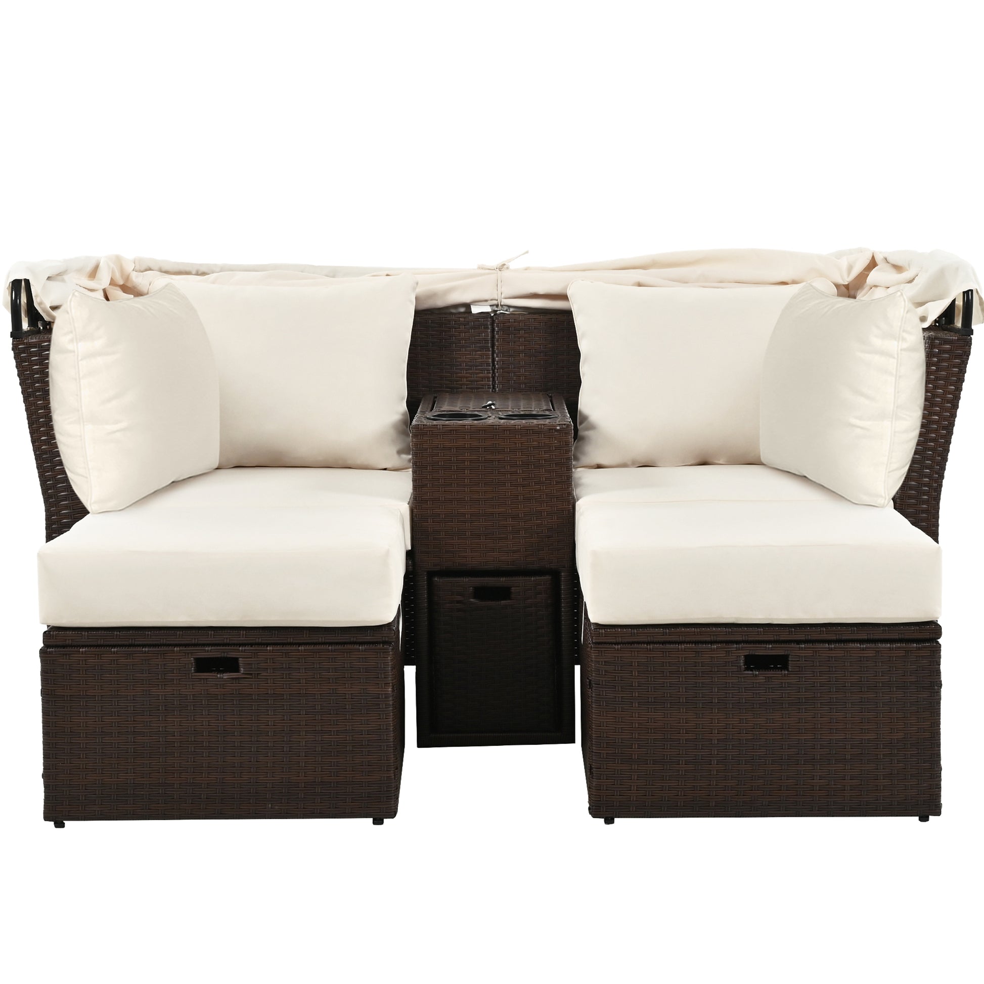 2-Seater Outdoor Patio Daybed Outdoor Double Daybed Outdoor Loveseat Sofa Set with Foldable Awning and Cushions for Garden, Balcony, Poolside, Beige ***(FREE SHIPPING)*** House to Home Furnishings LLC