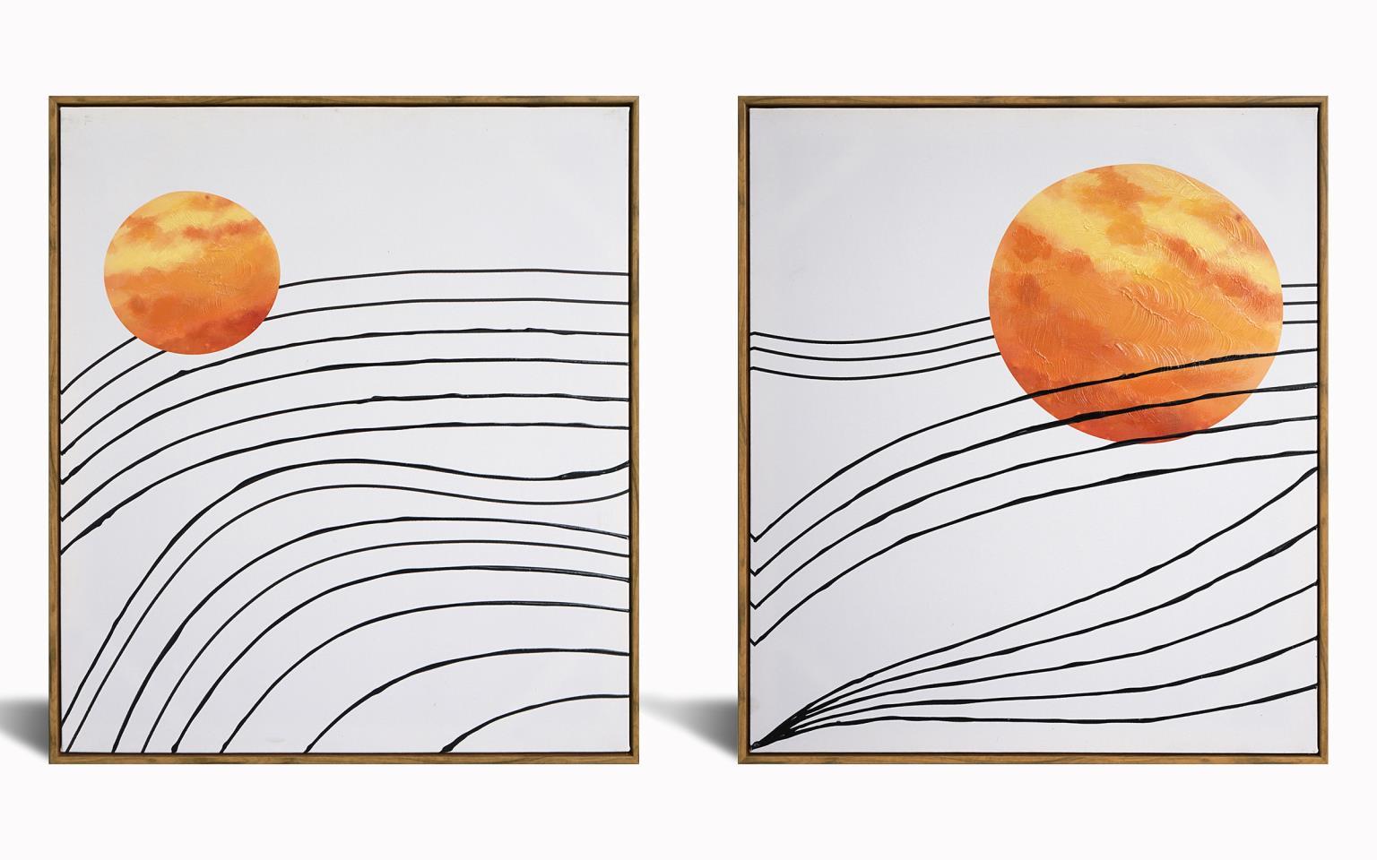 Hand Painted Textured Canvas in Frame (Set of 2) - Orange Classy Art