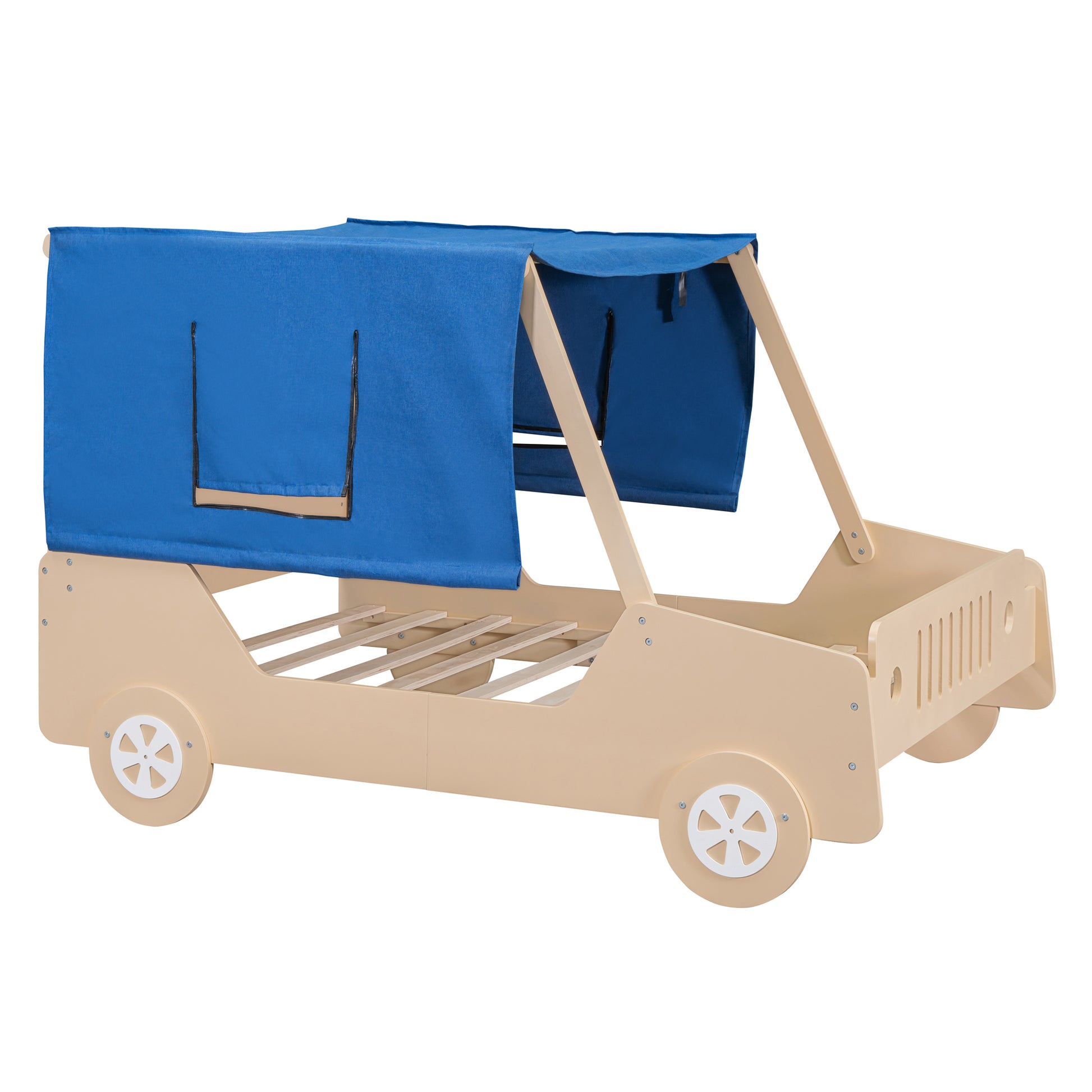 Full Size Car Shaped Bed with Tents,Natural House to Home Furnishings LLC