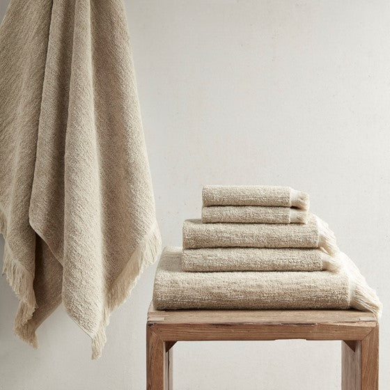 Cotton Dobby Slub 6 Piece Towel Set Taupe Olliix.com