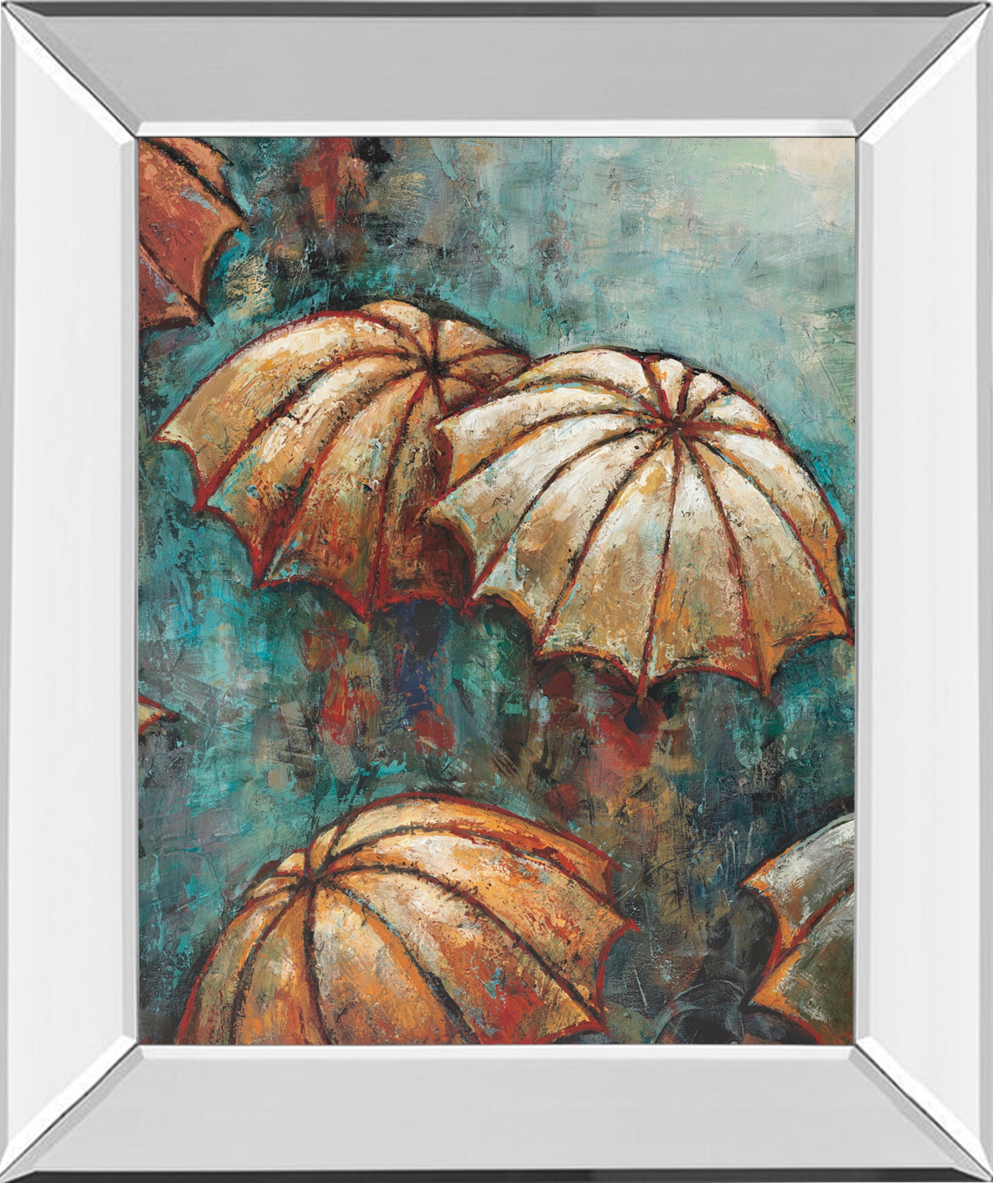 Umbrellas By Heath - Mirror Framed Print Wall Art - Blue Classy Art