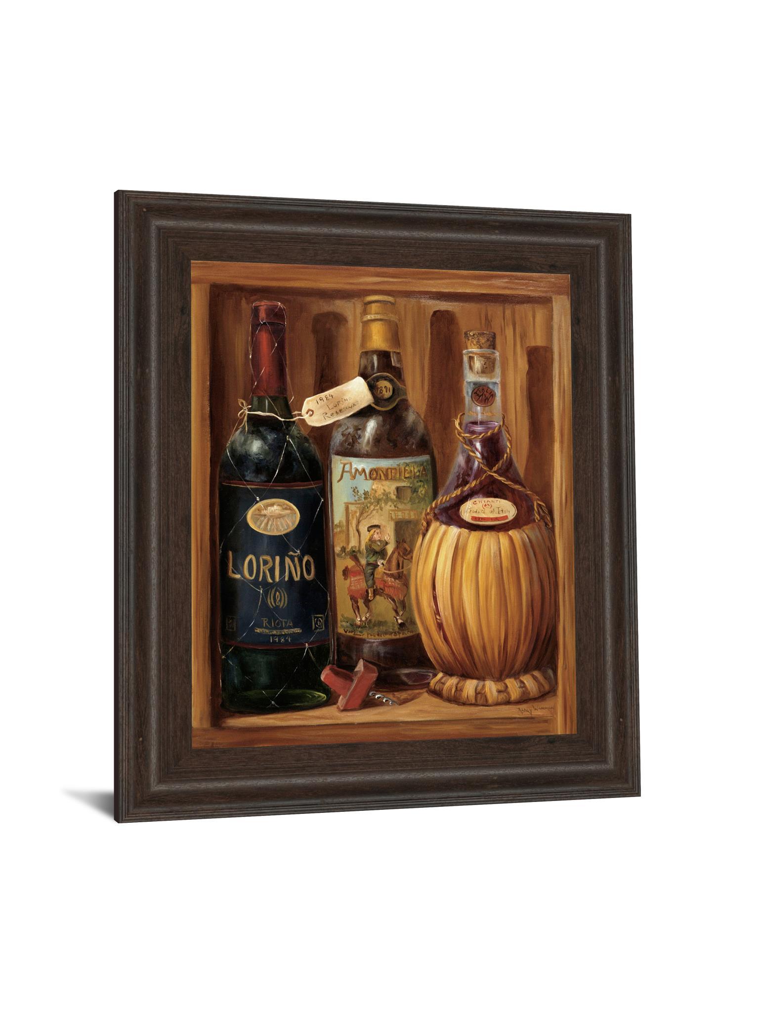 Vintage Wine Il - Framed Print Wall Art - Dark Brown Classy Art