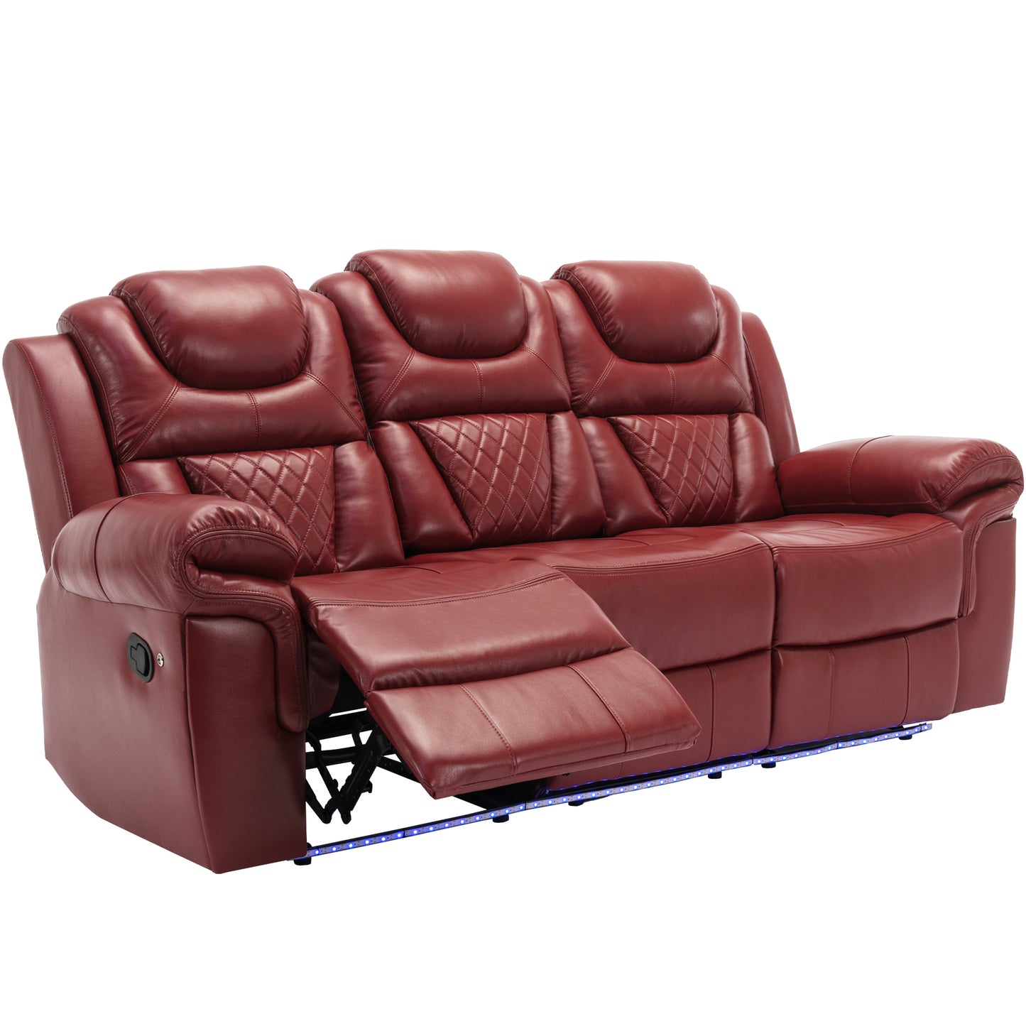 3 Pieces Recliner Sofa Sets Home Theater Seating Manual Recliner Chair with Center Console and LED Light Strip for Living Room, Wind Red House to Home Furnishings LLC