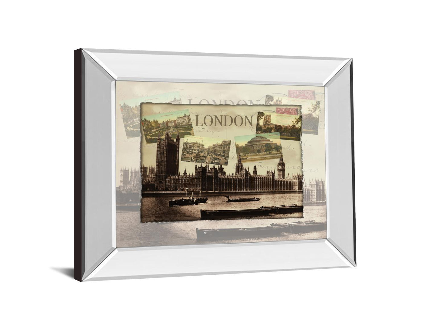 London Postcard By - Mirror Framed Print Wall Art - Dark Brown Classy Art