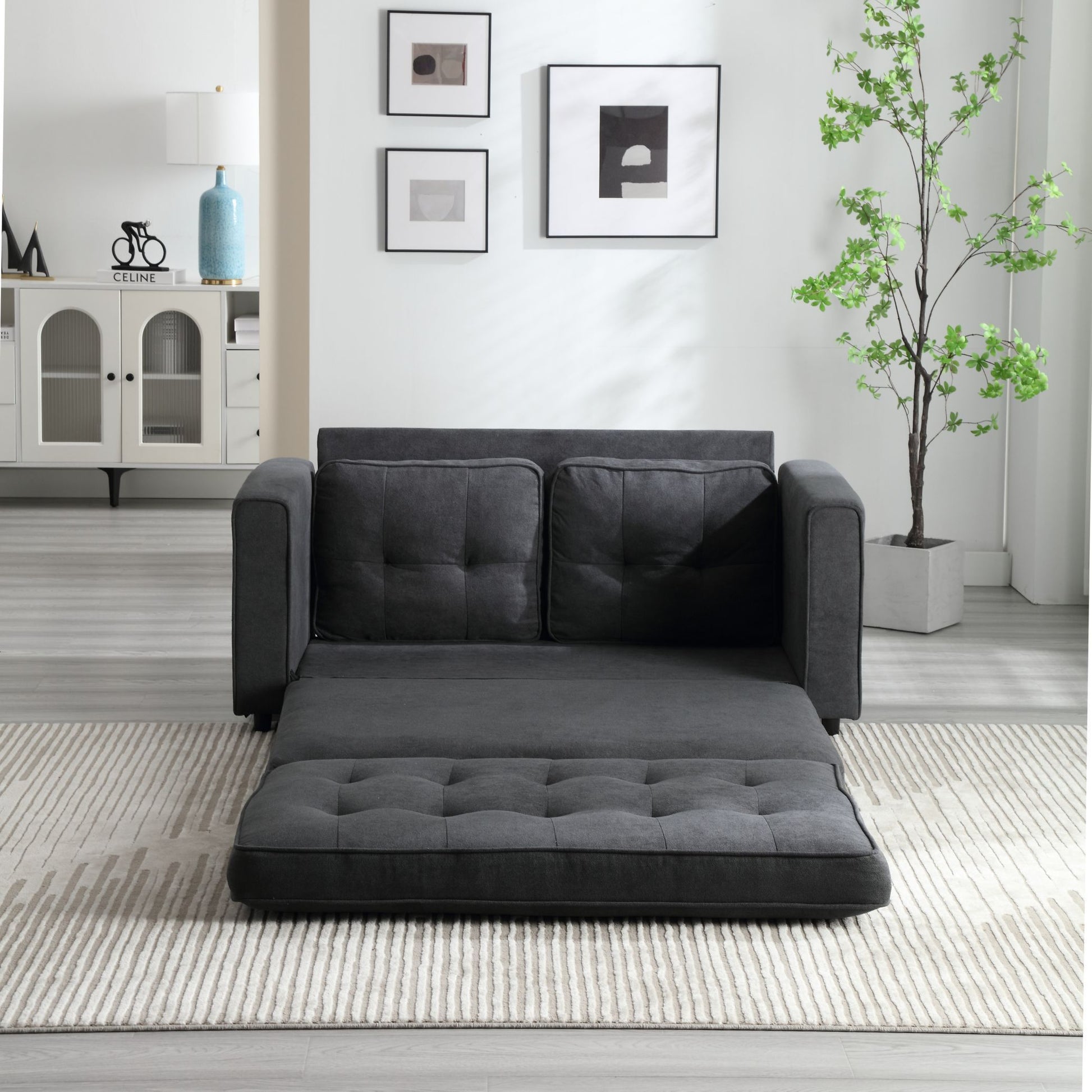 3 Fold Sofa,Convertible Futon Couch sleeper sofabed,Space saving loveseat,Pull Out Couch Bed for Living Room,Dark Gray & Light Gray & Beige,Velvet linen fabric House to Home Furnishings LLC