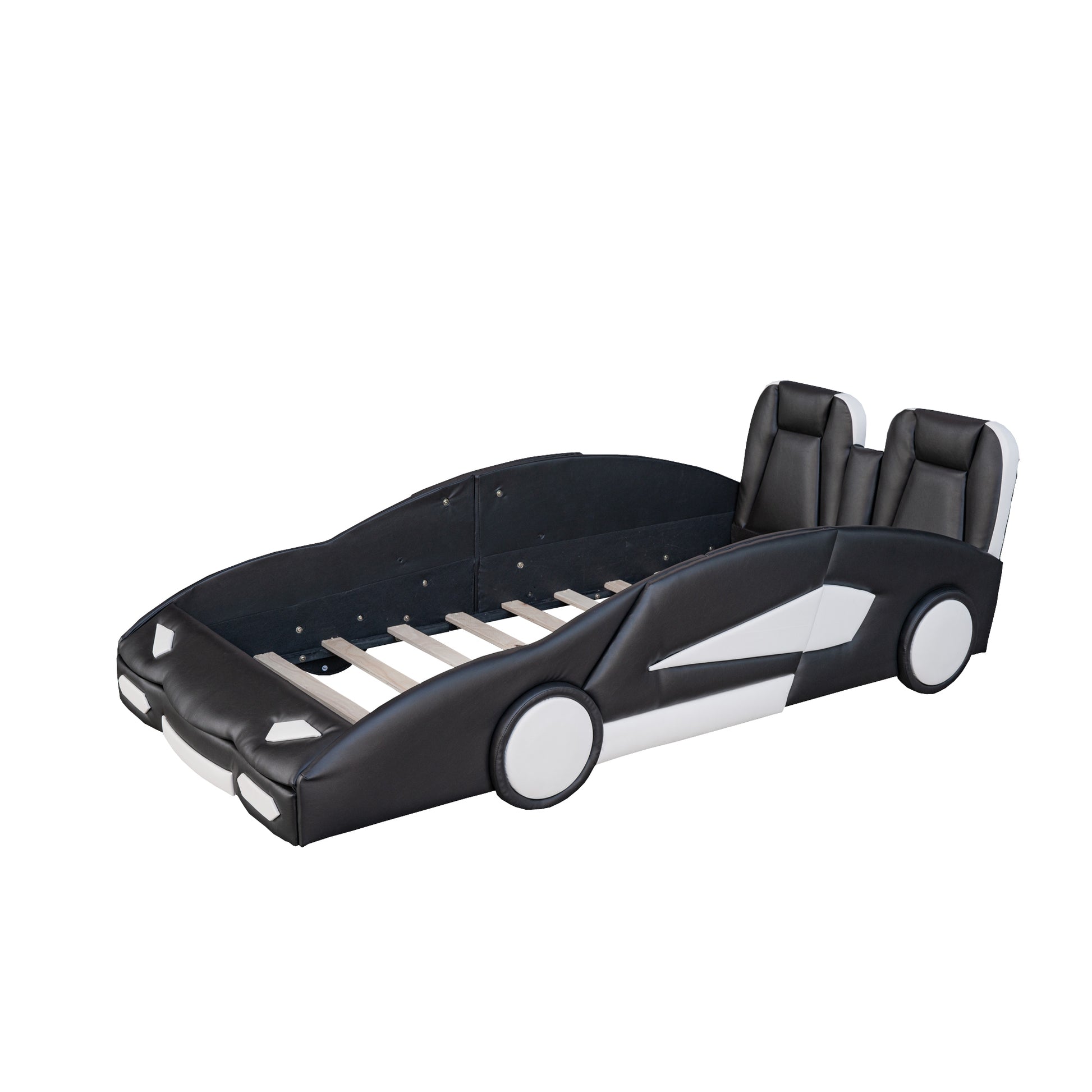 Twin Size Race Car-Shaped Platform Bed with Wheels, Black House to Home Furnishings LLC