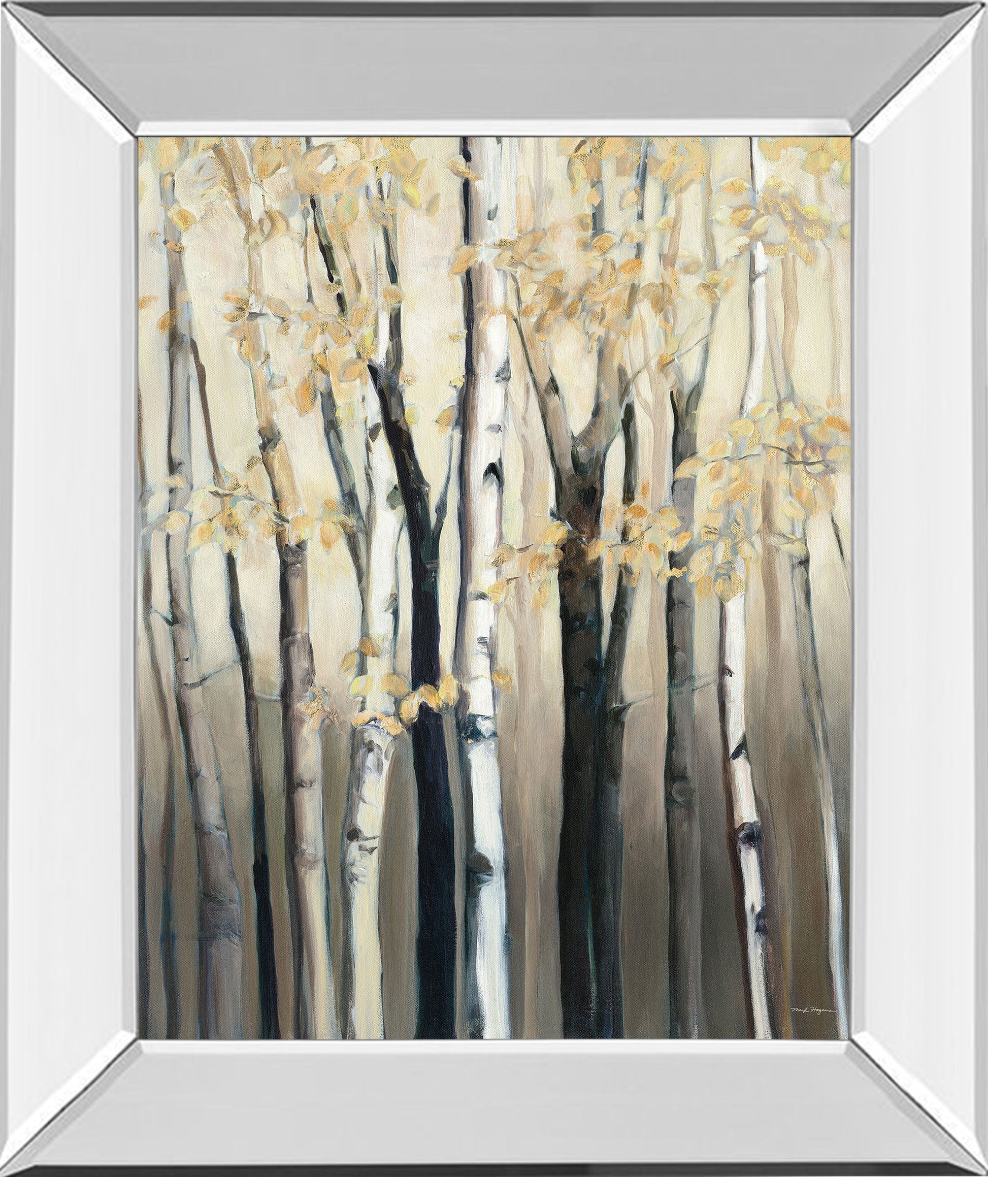 Golden Birch I By Julia Purinton - Mirror Framed Print Wall Art - Dark Gray Classy Art