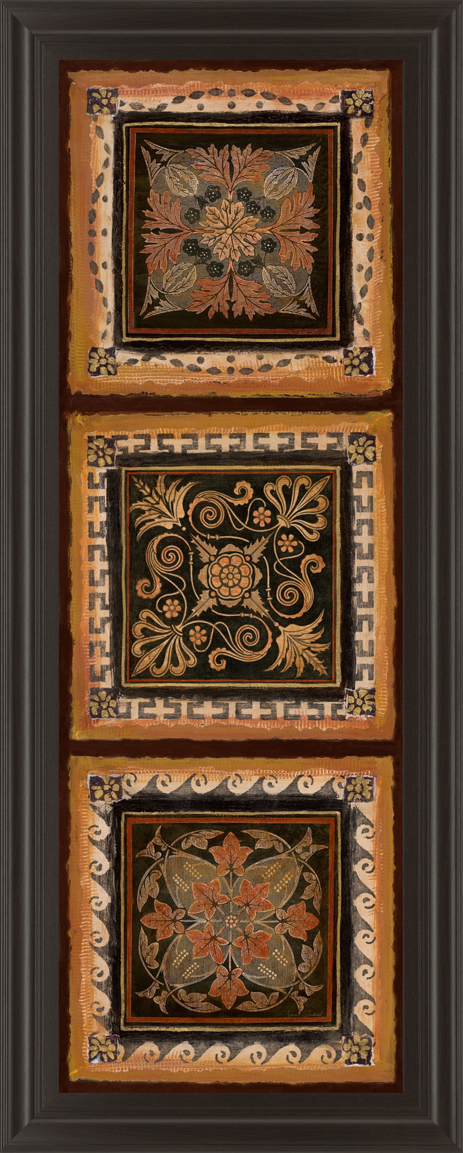 Folk Art Panel Il By Tava Studios - Framed Print Wall Art - Dark Brown Classy Art