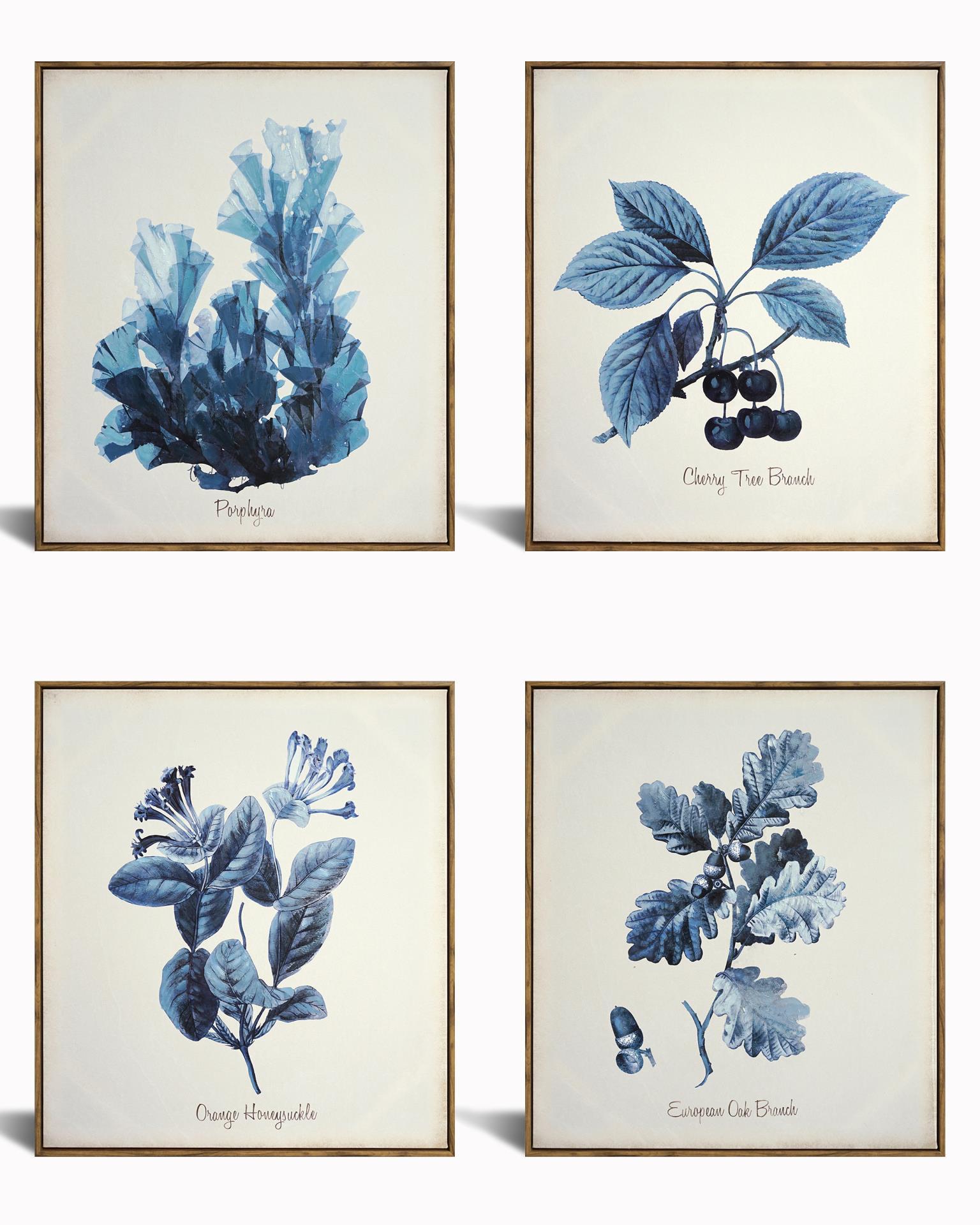 Hand Painted Textured Canvas With Foil in Frame (Set of 4) - Blue Classy Art