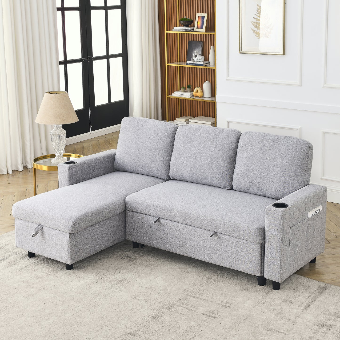 FX78.7"Comfortable Linen L-Shaped Combo Sofa Sofa Bed, Living Room Furniture Sets for Tight Spaces, Reversible Sleeper Combo Sofa with Pullout Bed,Reversible Sofa Bed for Living Room, Office, Apartmen House to Home Furnishings LLC