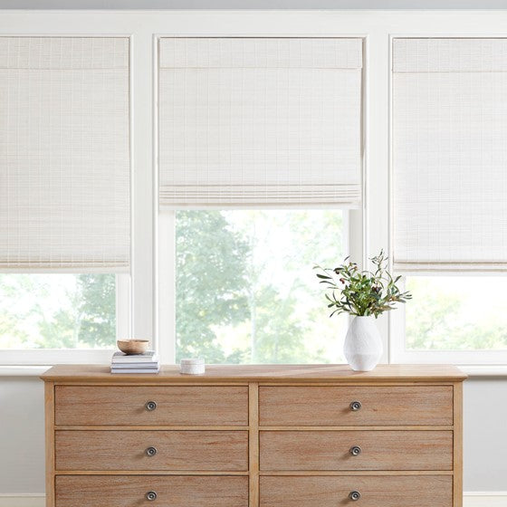 Bamboo Light Filtering Roman Shade 64"L White Olliix.com