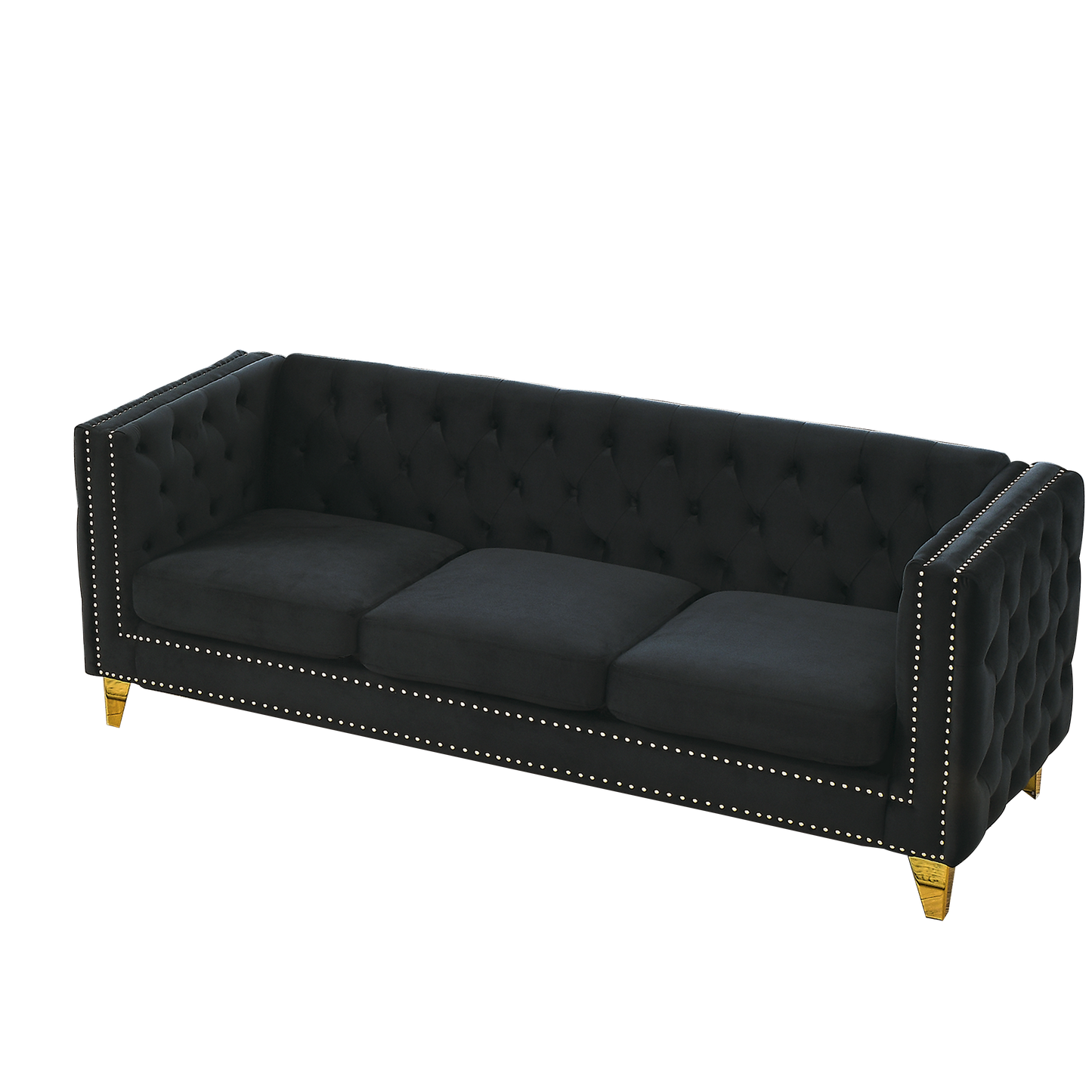 {Contact us for 3D modeling} Velvet Sofa for Living Room,Buttons Tufted Square Arm Couch, Modern Couch Upholstered Button and Metal Legs, Sofa Couch for Bedroom, Black Velvet(W834S00022) House to Home Furnishings LLC