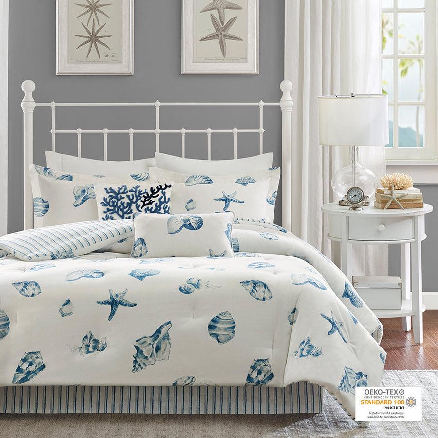 Beach Glam House Comforter Set Blue Queen Olliix.com