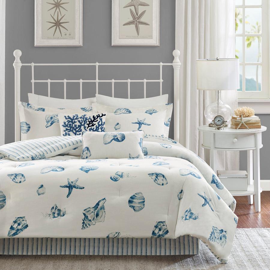 Beach Glam House Comforter Set Blue Queen Olliix.com