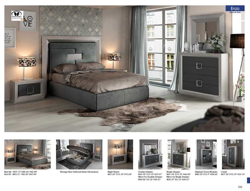 ESF Furniture - Enzo King Bed with Storage Kit in Grey - ENZOSTORAGEKITKS ESF Furniture