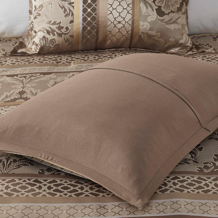 Bellagio California King 7 Piece Jacquard Comforter Set Brown & Gold Olliix.com