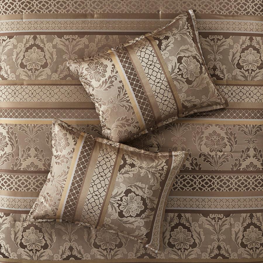 Bellagio California King 7 Piece Jacquard Comforter Set Brown & Gold Olliix.com