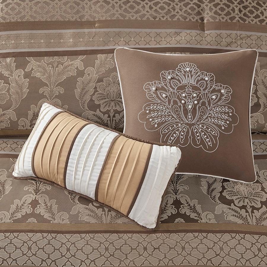 Bellagio California King 7 Piece Jacquard Comforter Set Brown & Gold Olliix.com