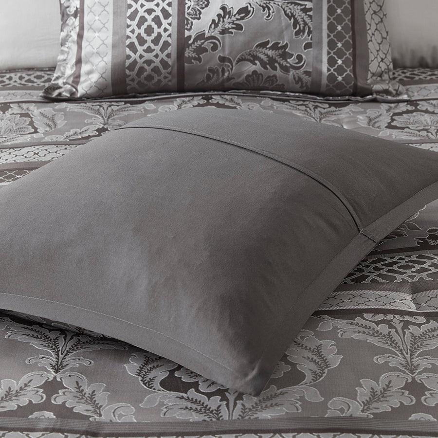 Bellagio California King 7 Piece Traditional Jacquard Comforter Set Gray Olliix.com