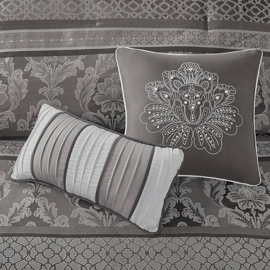 Bellagio California King 7 Piece Traditional Jacquard Comforter Set Gray Olliix.com