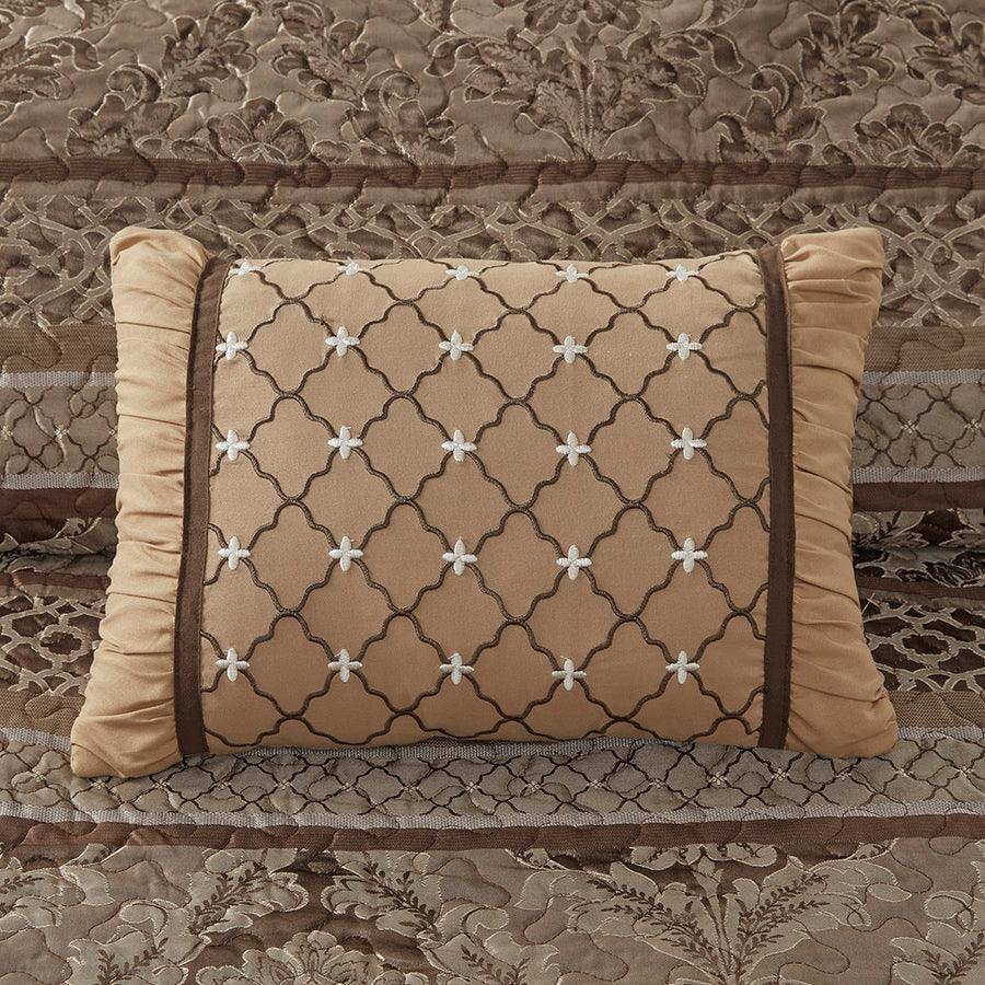 Bellagio King 5 Piece Reversible Jacquard Bedspread Set Brown & Gold Olliix.com