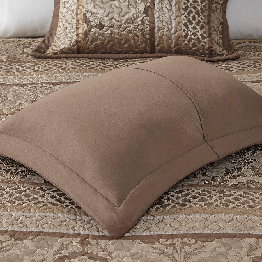 Bellagio King 5 Piece Reversible Jacquard Bedspread Set Brown & Gold Olliix.com