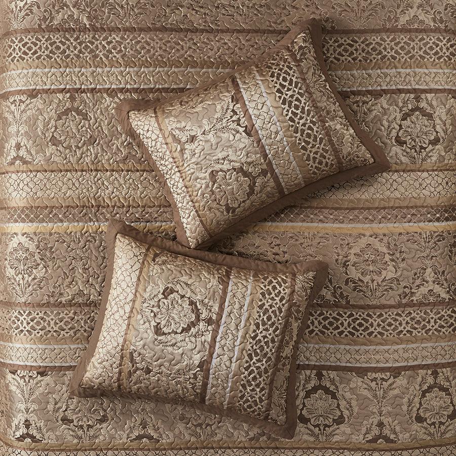 Bellagio King 5 Piece Reversible Jacquard Bedspread Set Brown & Gold Olliix.com