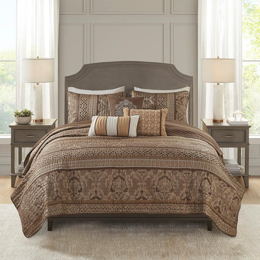 Bellagio King/California King 6 Piece Reversible Coverlet Set Brown & Gold Olliix.com