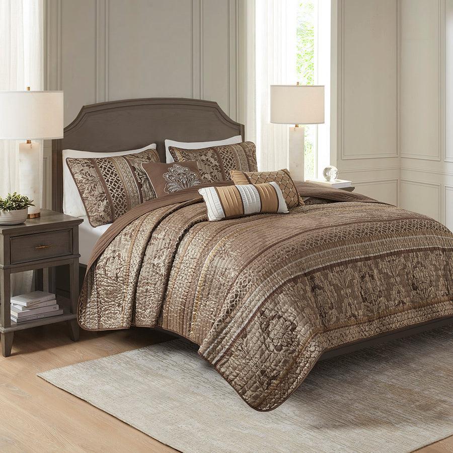 Bellagio King/California King 6 Piece Reversible Coverlet Set Brown & Gold Olliix.com