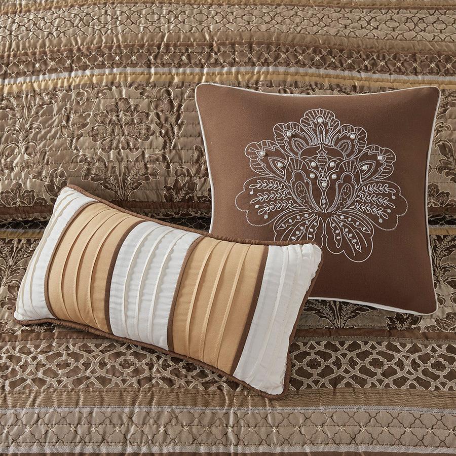 Bellagio King/California King 6 Piece Reversible Coverlet Set Brown & Gold Olliix.com