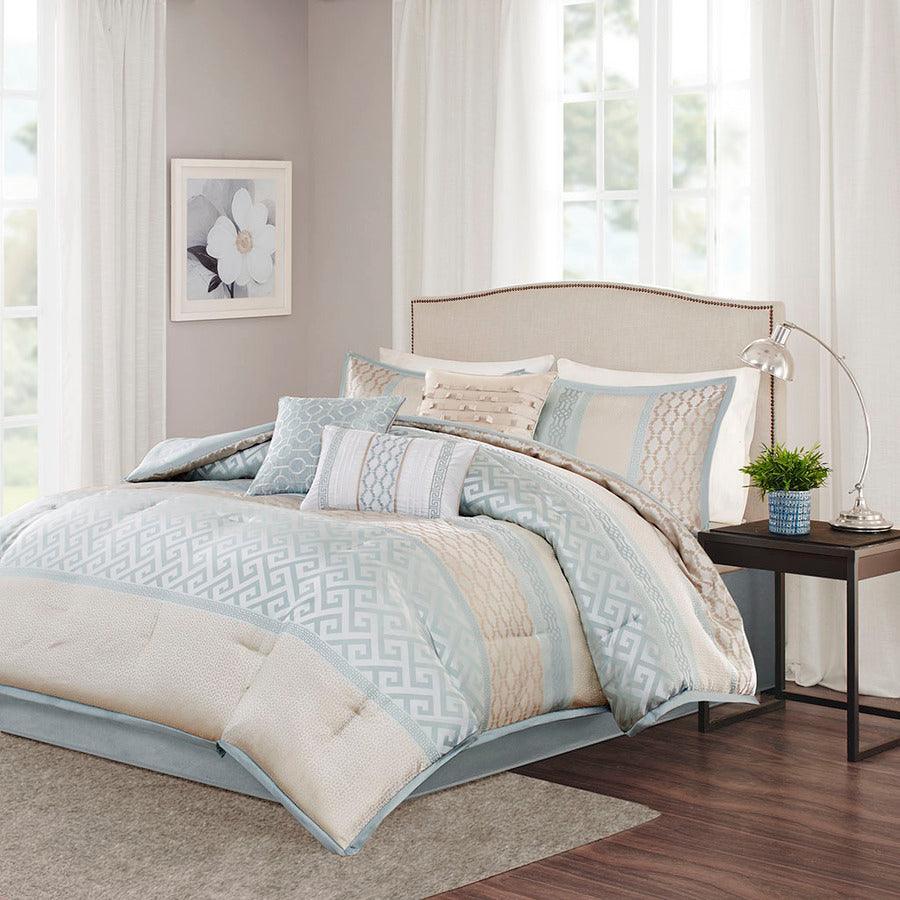 Bennett 7 Piece Jacquard Comforter Set Aqua King Olliix.com