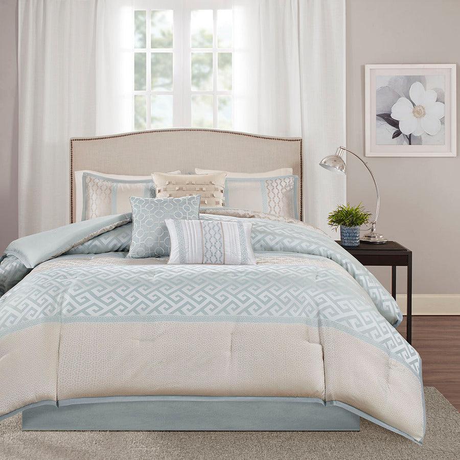 Bennett 7 Piece Jacquard Comforter Set Aqua King Olliix.com